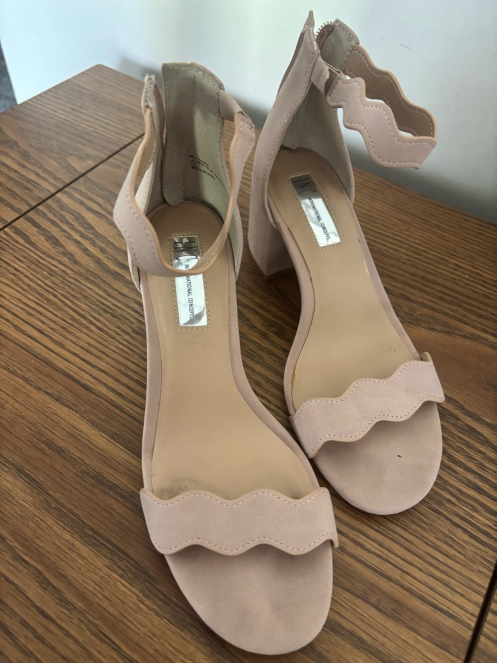 INC International Concepts Wavy Strap Block Heel Sandals - Nude Blush